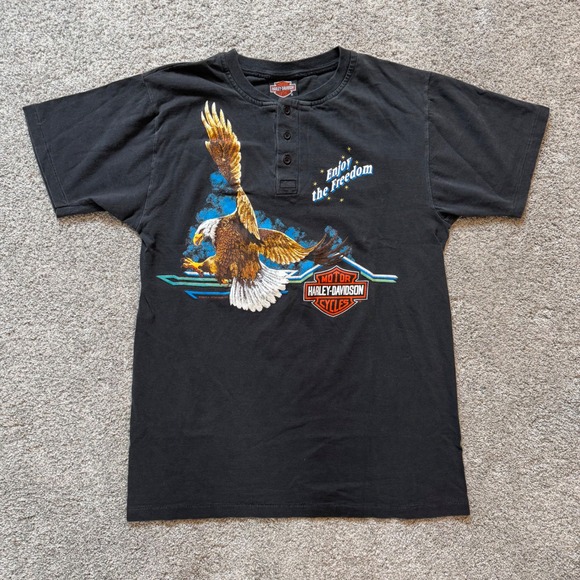 Harley-Davidson Other - Vintage 1990 Harley Davidson Henley Shirt Walters Bros Peoria IL Eagle Black MD